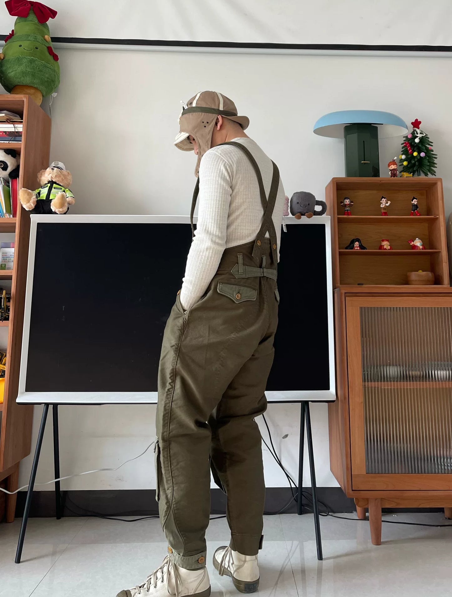 olive green patchwork flight pants