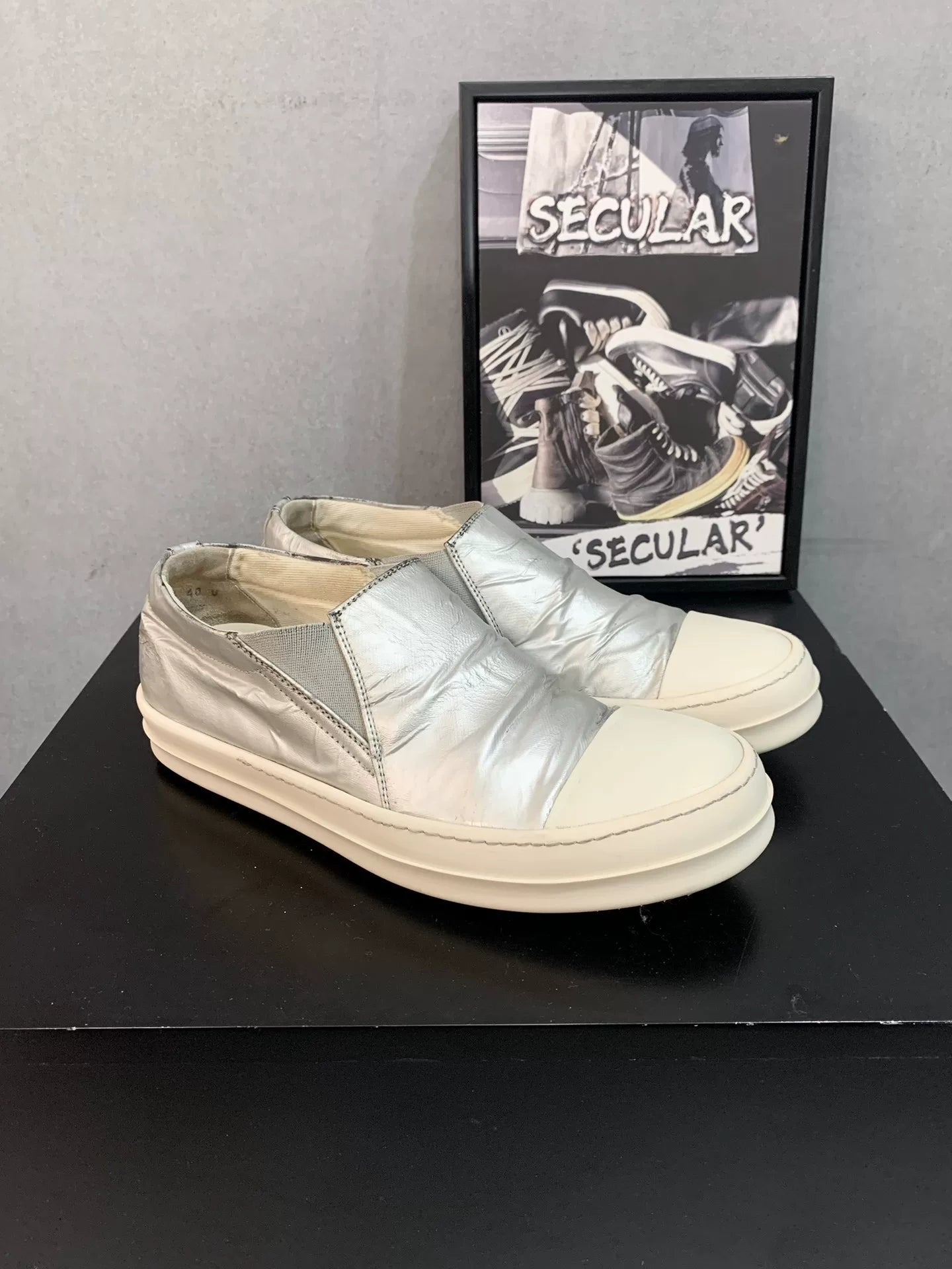Rick Owens Silver Slip-On Sneakers
