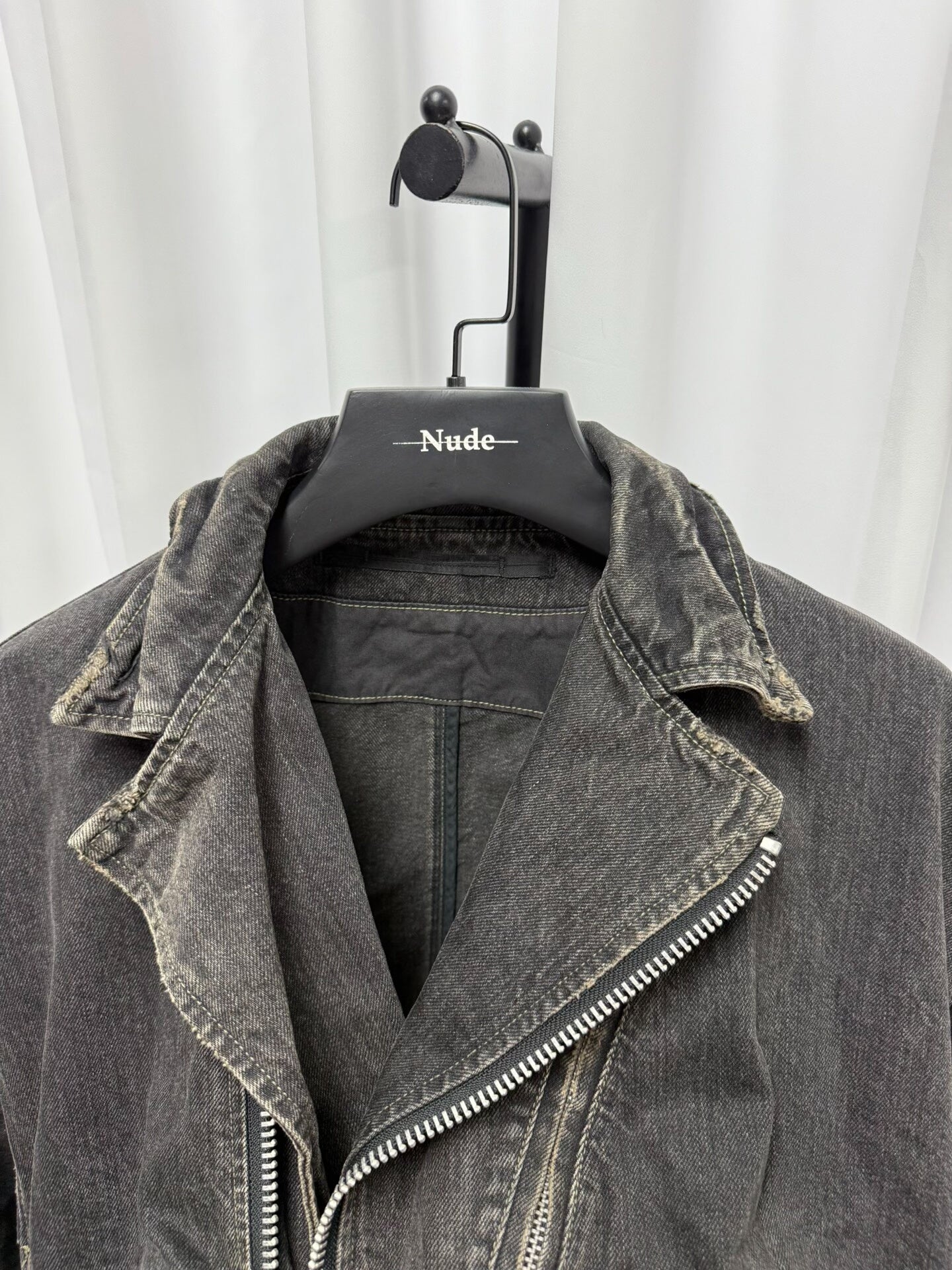 distressed washed black denim jacket