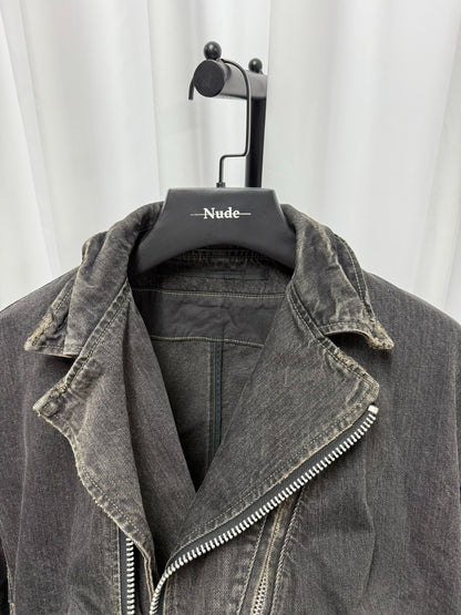 distressed washed black denim jacket