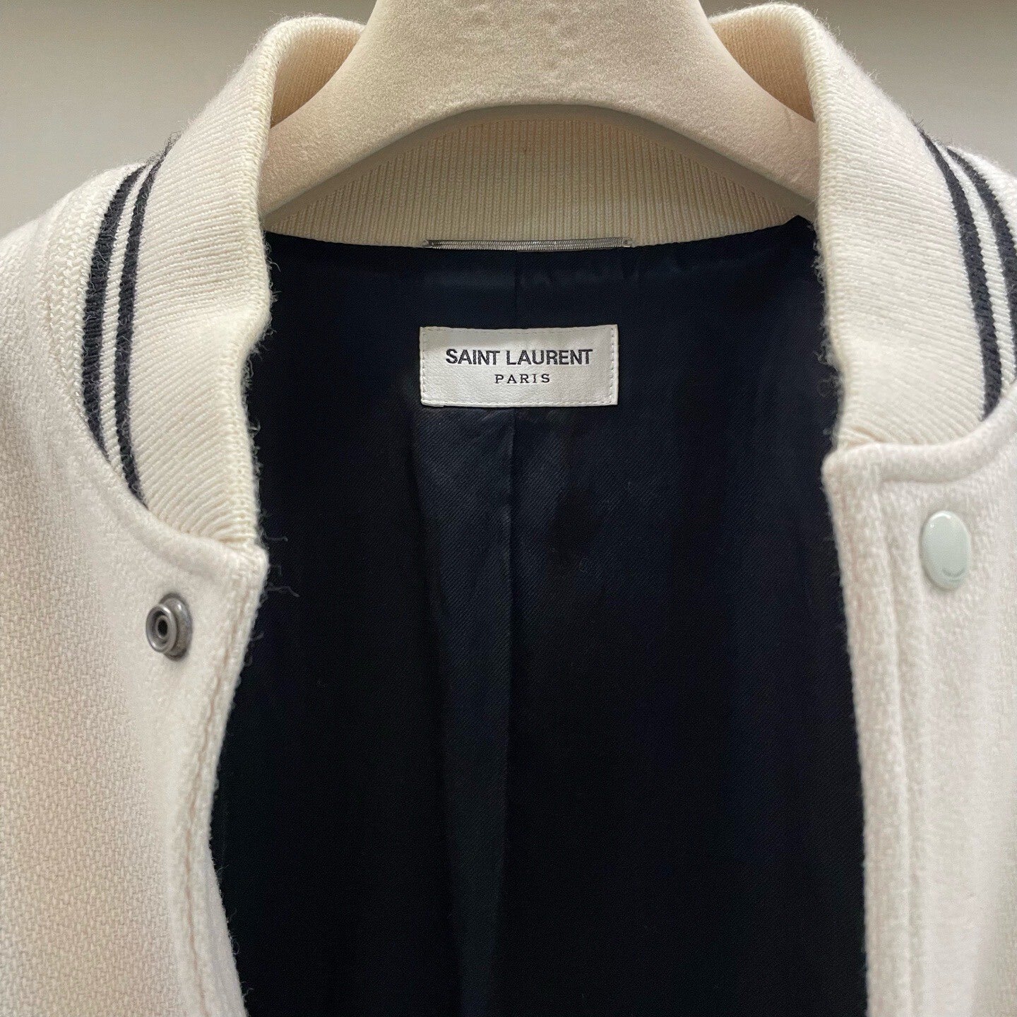 Saint Laurent Cream Baseball Jacket