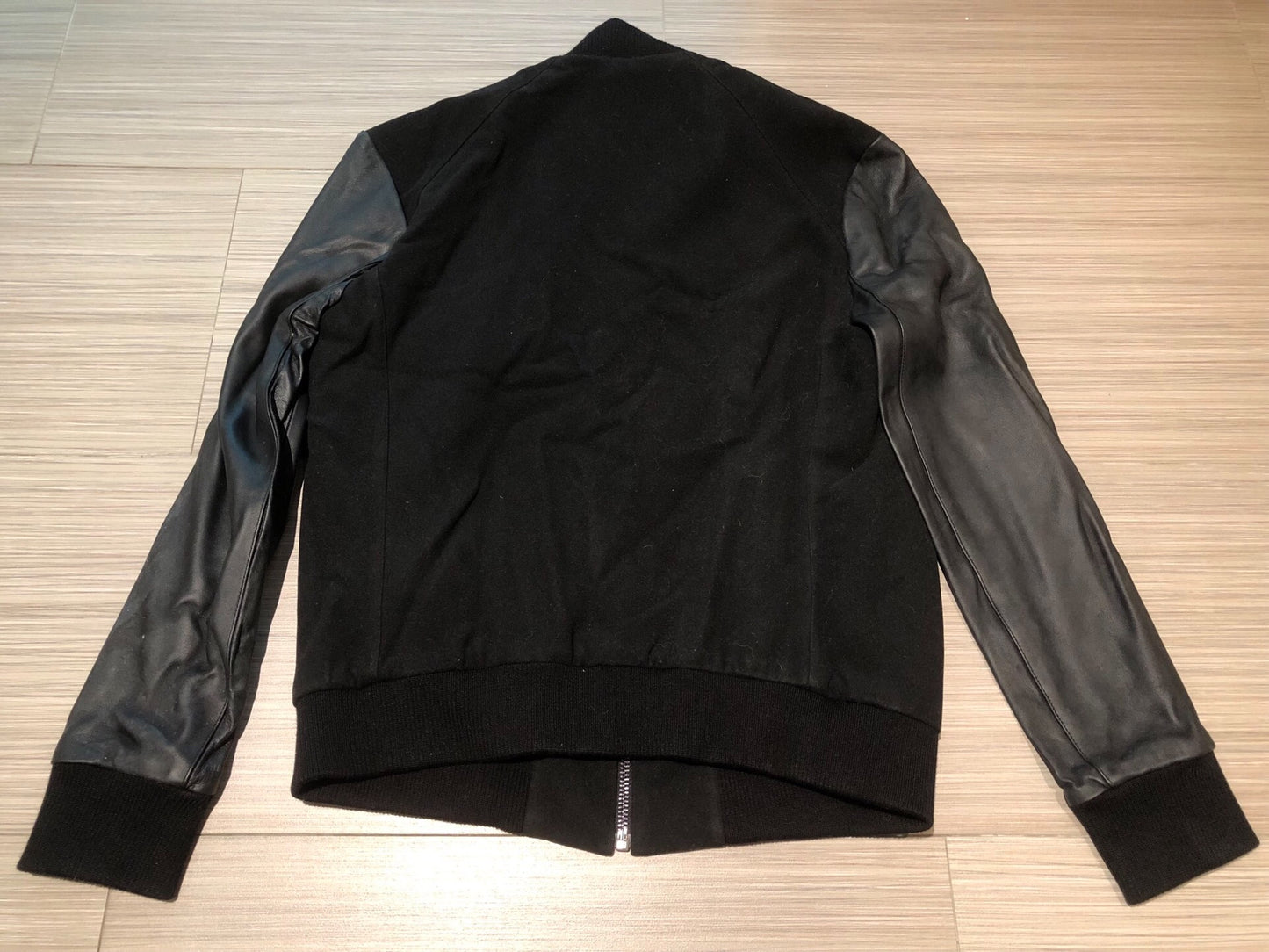 Blood Brother Black Leather Sleeve Bomber Jacket
