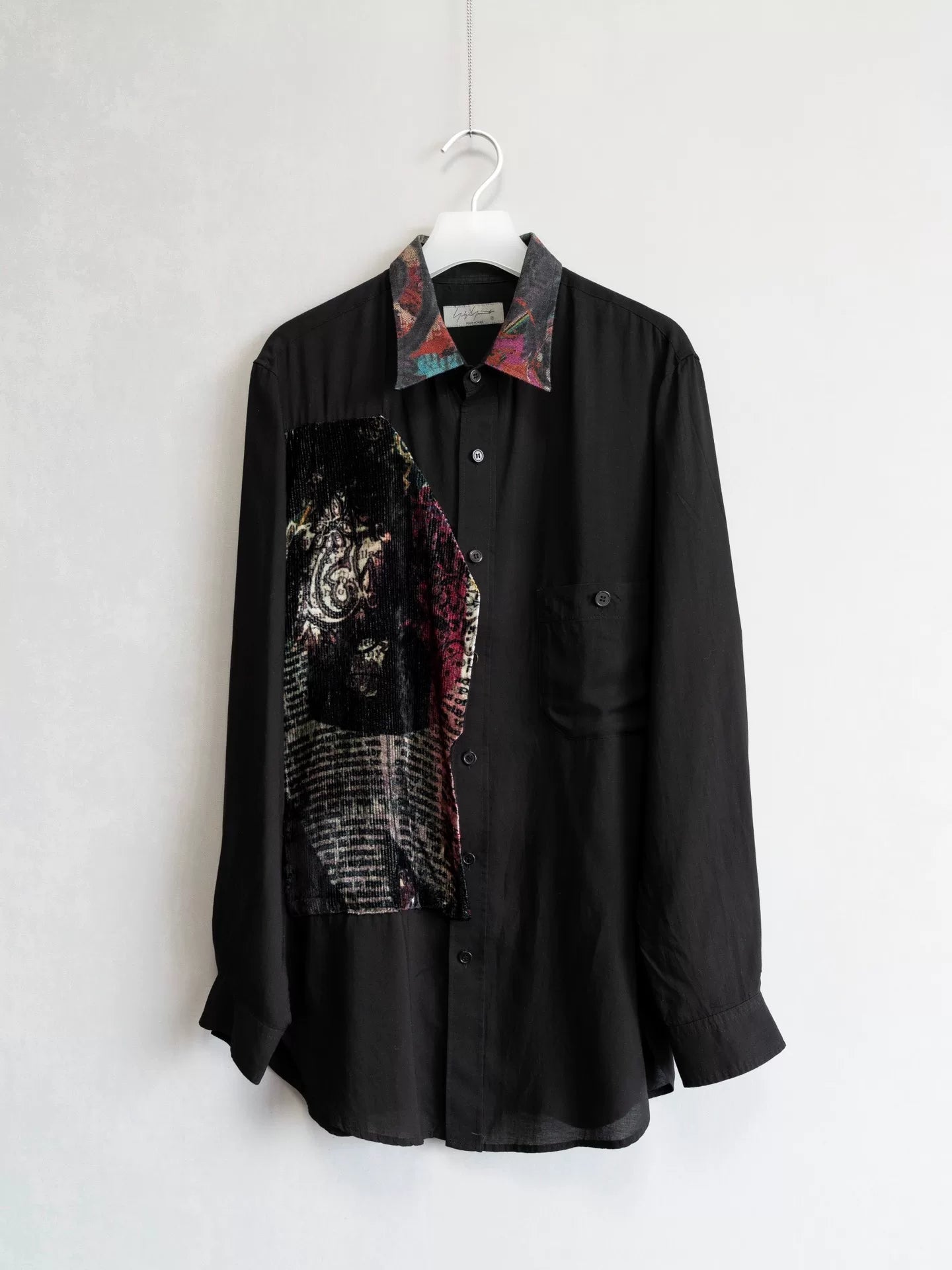 yohji yamamoto velvet pattern panel shirt