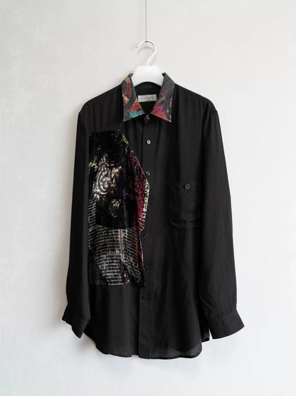 yohji yamamoto velvet pattern panel shirt