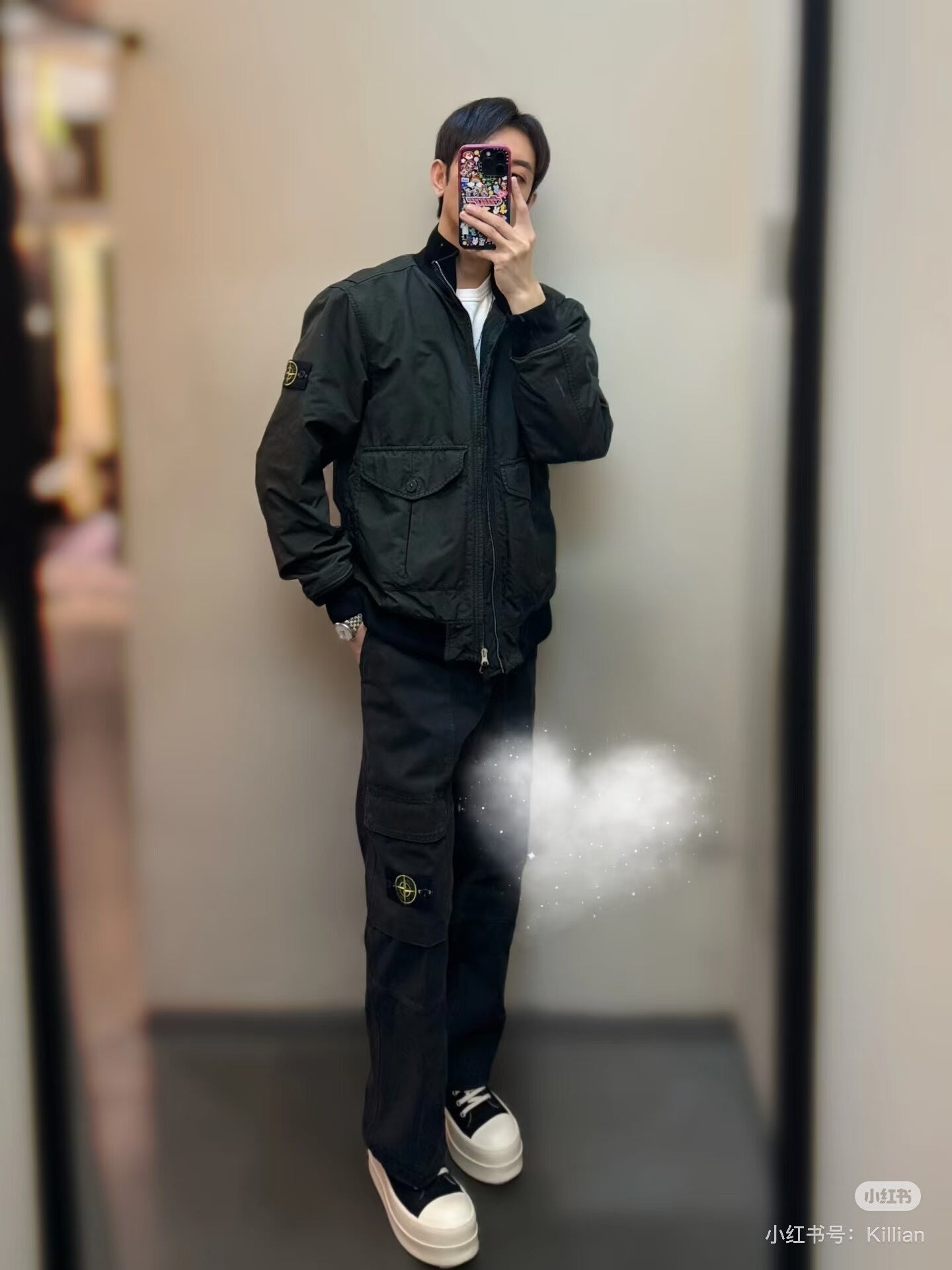 Stone Island Black Cotton Pilot Jacket