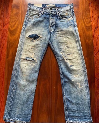 vintage distressed yellow mud denim pants