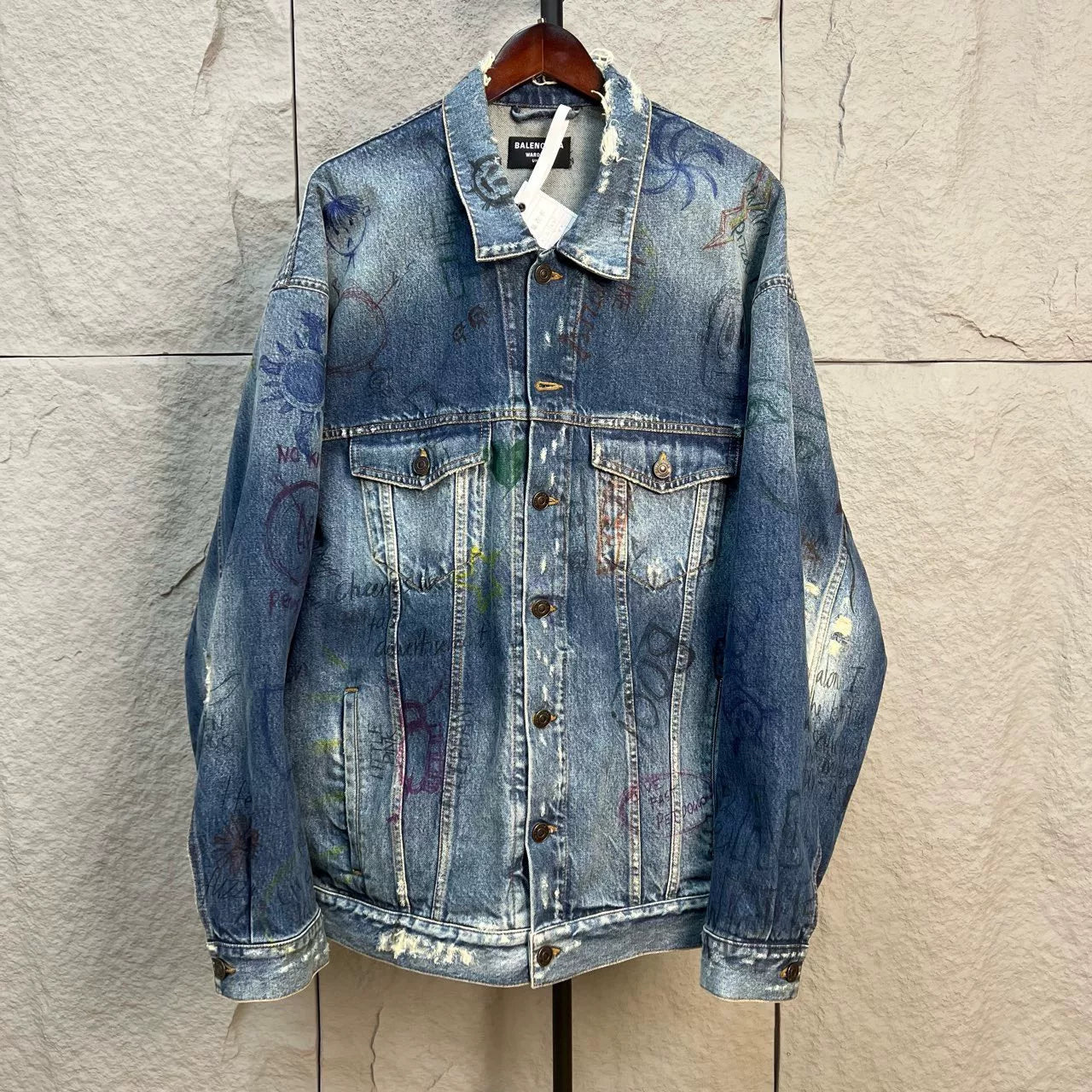 balenciaga graffiti print denim jacket size s