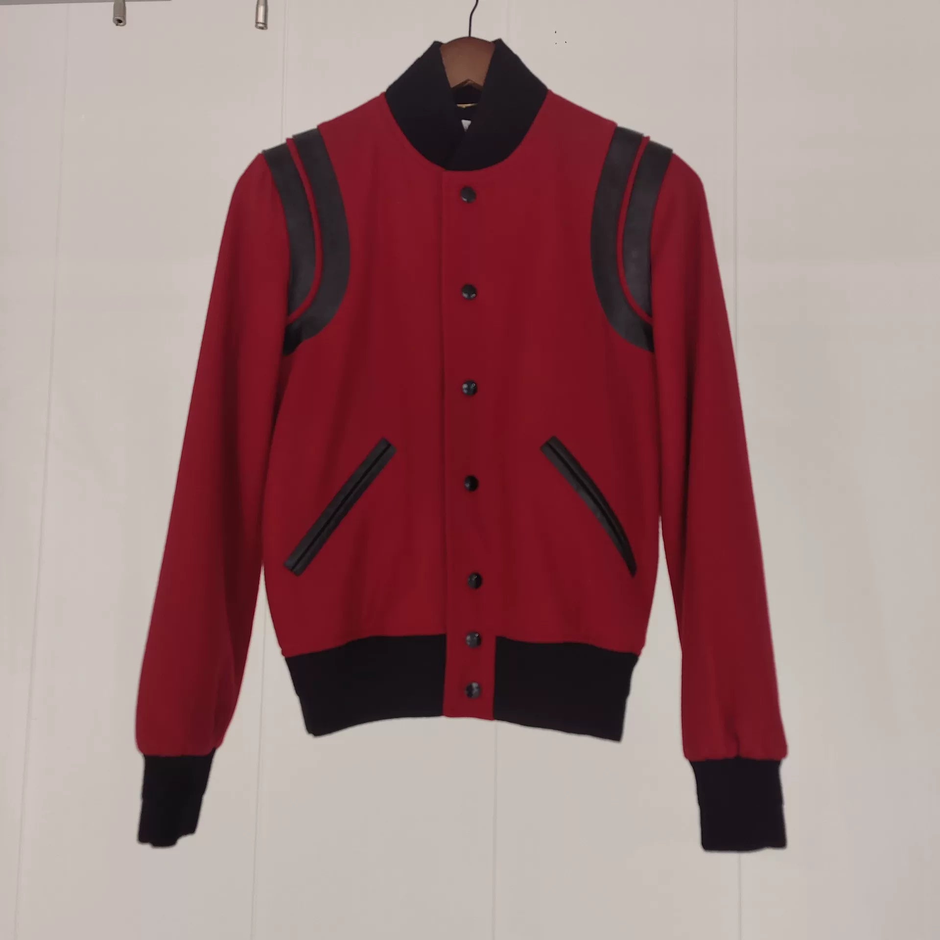 Saint Laurent Red Black Leather Accent Jacket