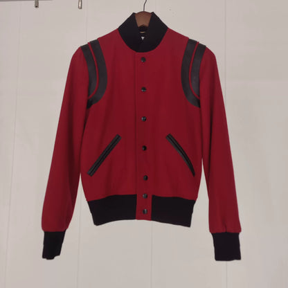 Saint Laurent Red Black Leather Accent Jacket