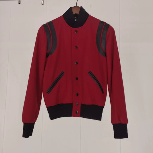 Saint Laurent Red Black Leather Accent Jacket