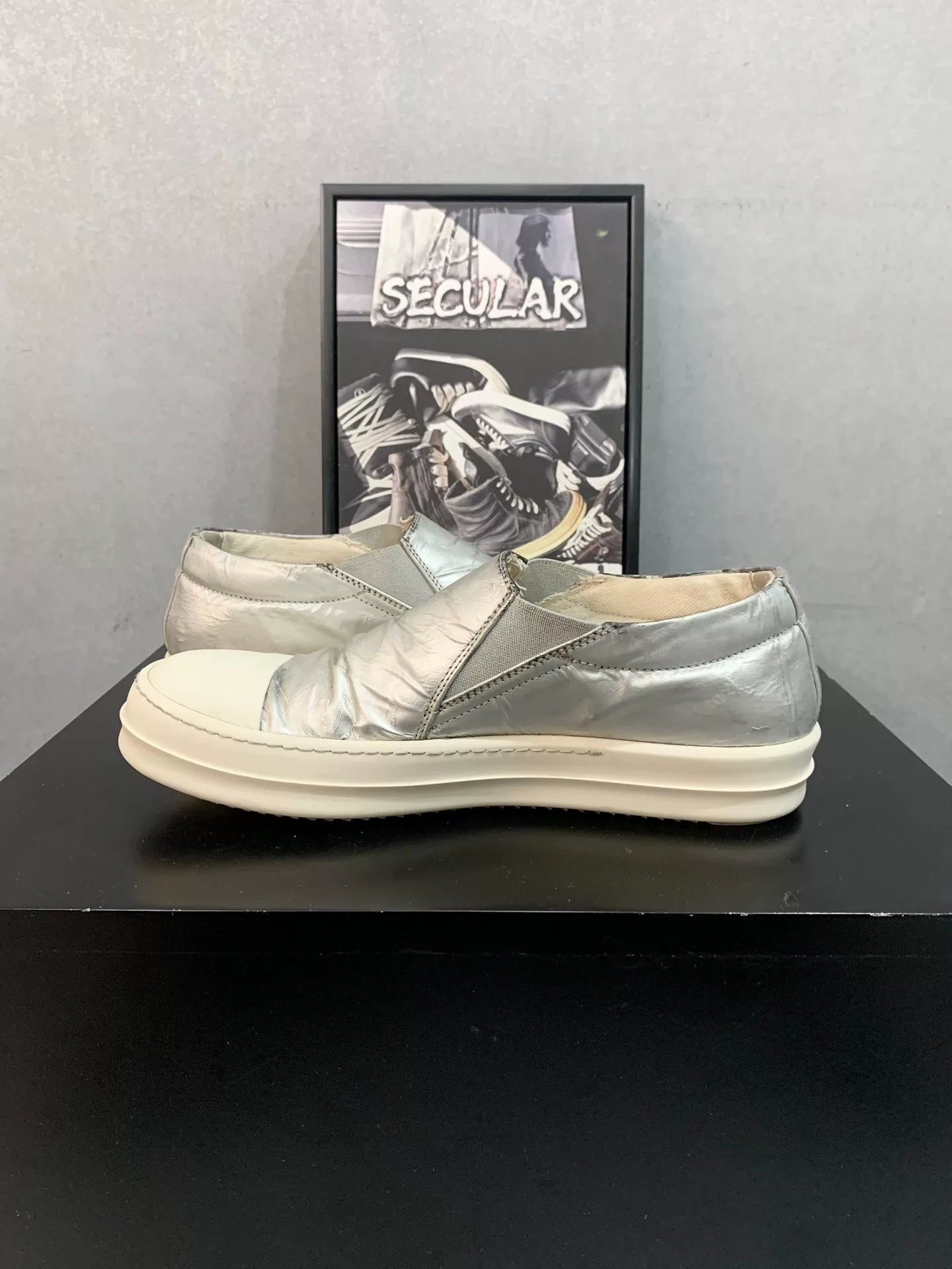 Rick Owens Silver Slip-On Sneakers