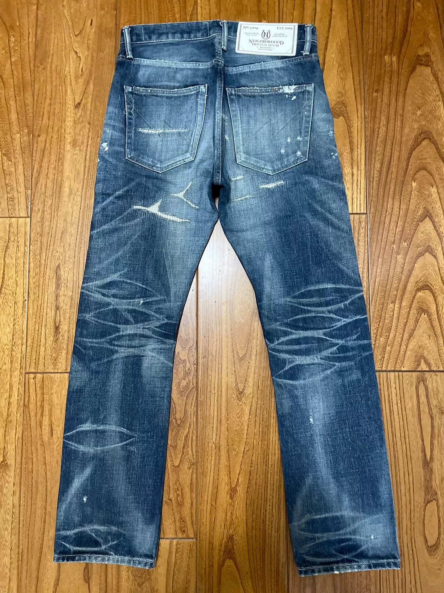distressed vintage wash denim pants
