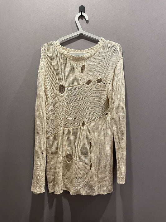 beige knit long sleeve top with holes