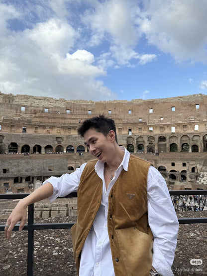 Prada Corduroy Quilted Vest in Beige