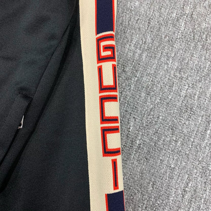 gucci black logo jacket with side stripes