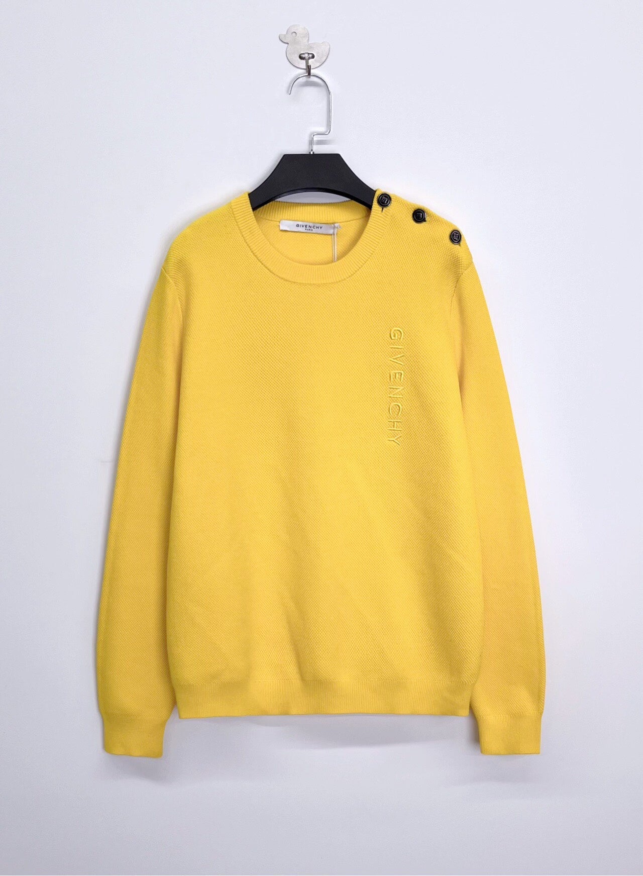 givenchy yellow embroidered logo knit sweater
