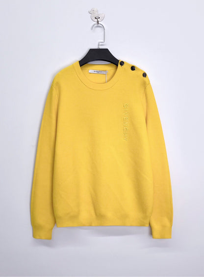 givenchy yellow embroidered logo knit sweater