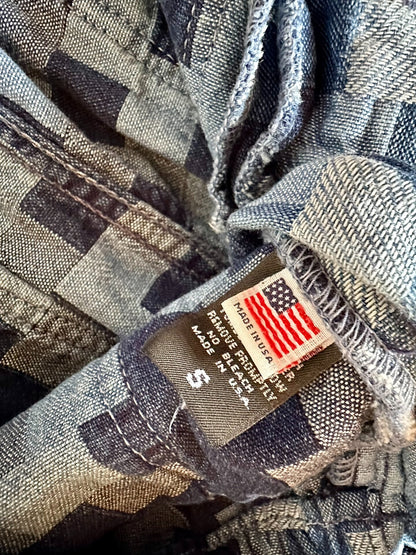 blue jacquard denim casual tapered pants