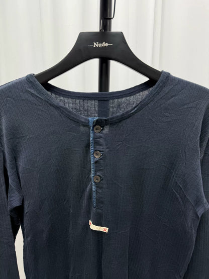 Maison Margiela Blue Henley Long Sleeve Shirt