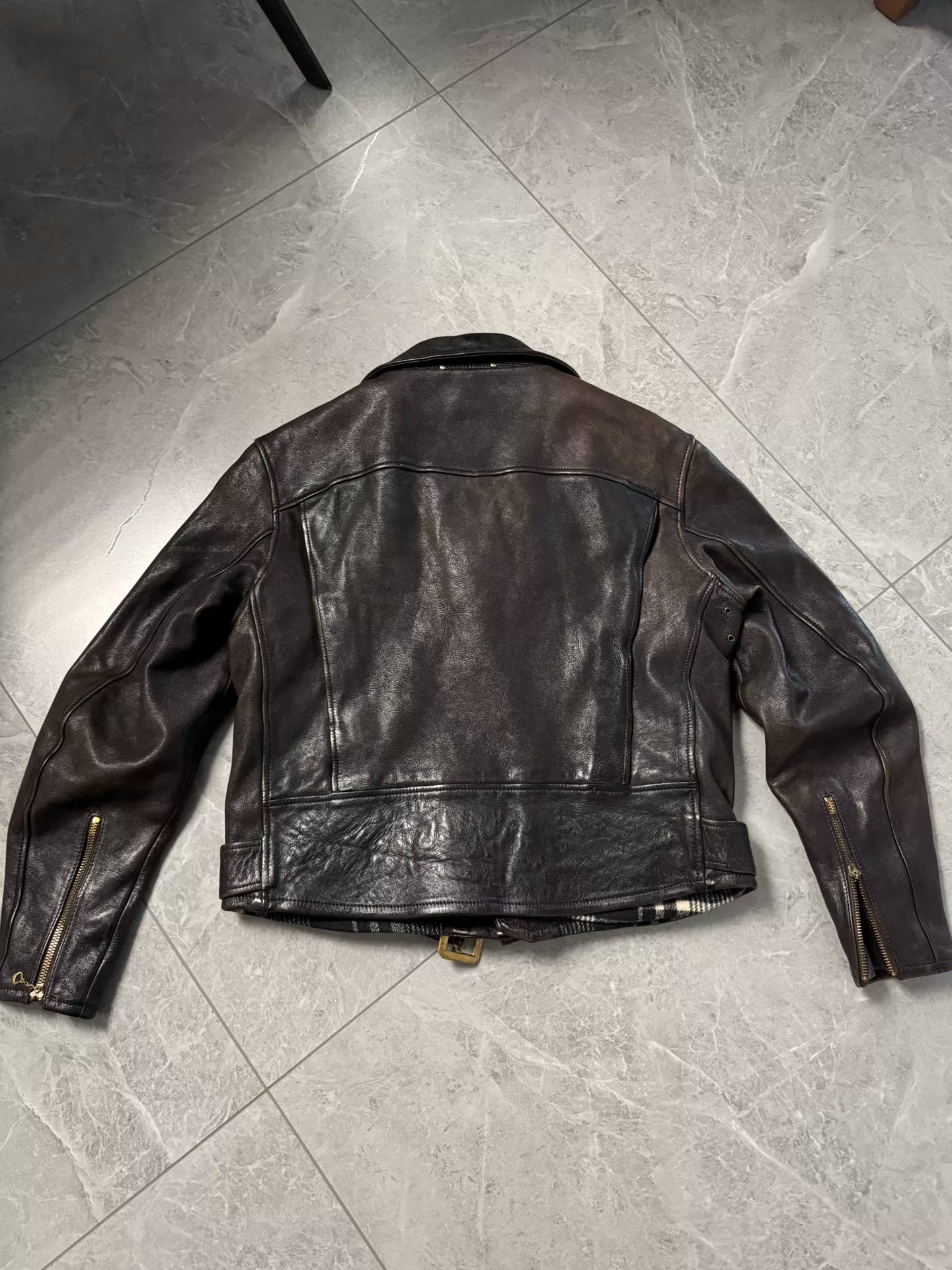 vintage brown leather biker jacket for winter