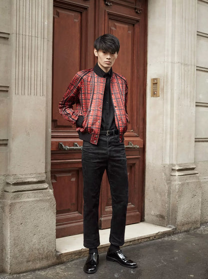 saint laurent black straight-leg waxed jeans