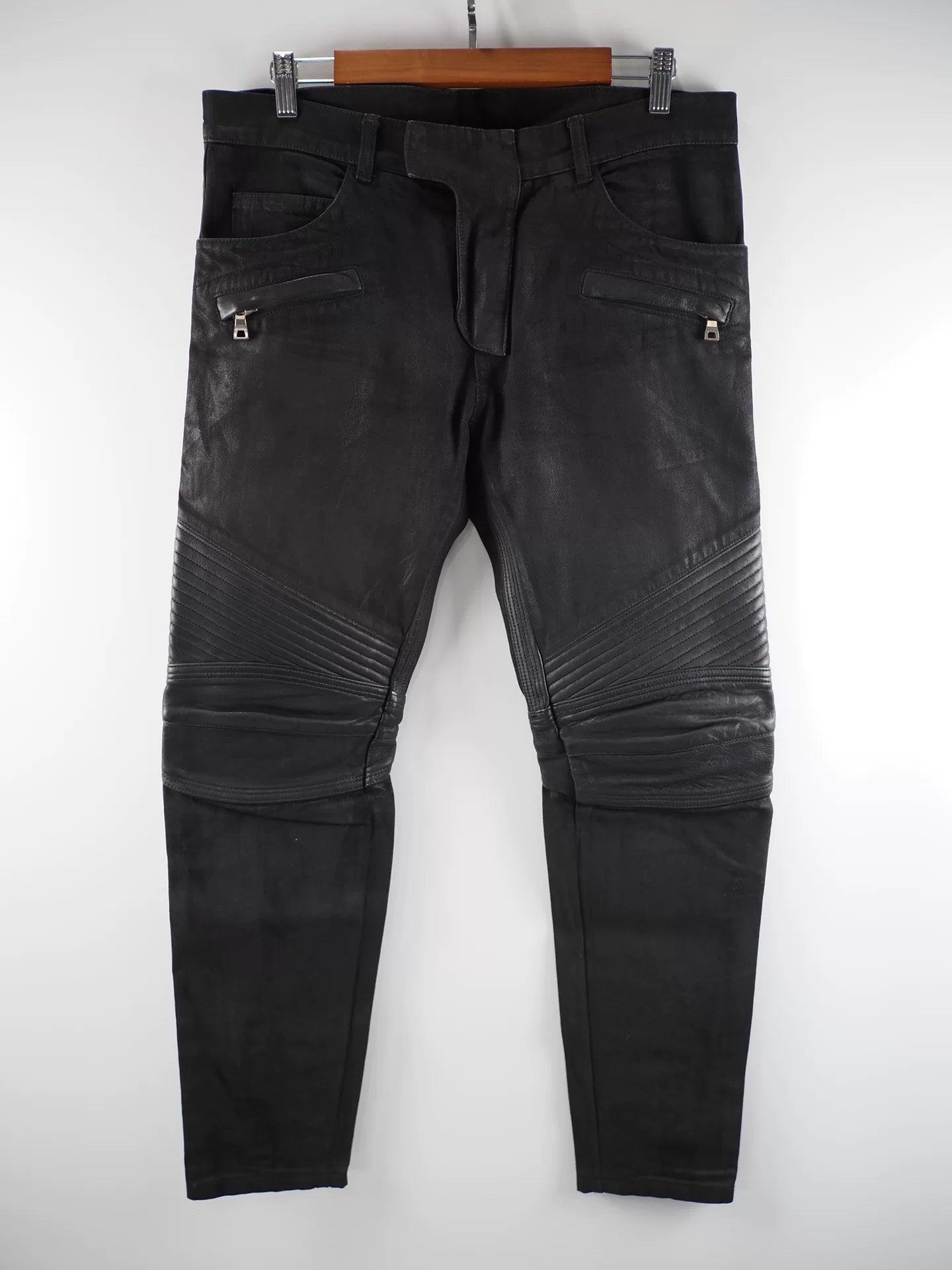 Balmain Bi-material Biker Jeans in Black