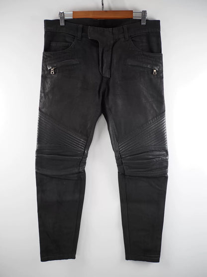 Balmain Bi-material Biker Jeans in Black