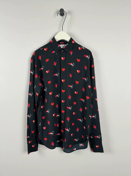 Saint Laurent Heart Print Silk Shirt