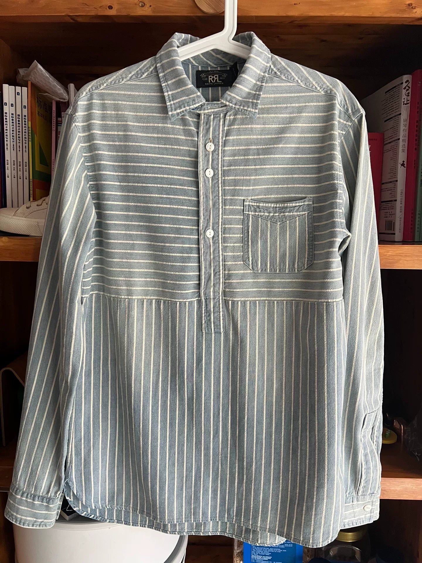 RRL Vintage Striped Blue Dye Pullover Shirt