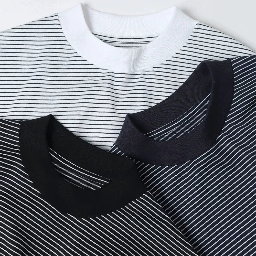 black striped balloon sleeve short t-shirt