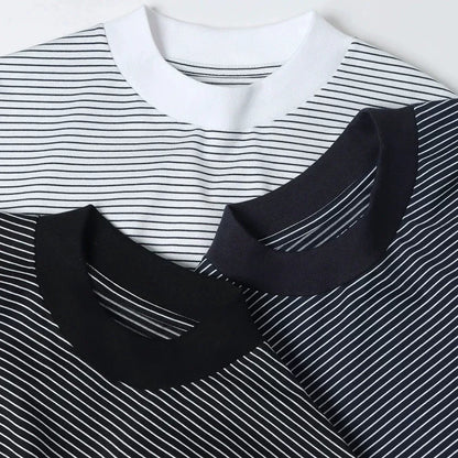 black striped balloon sleeve short t-shirt
