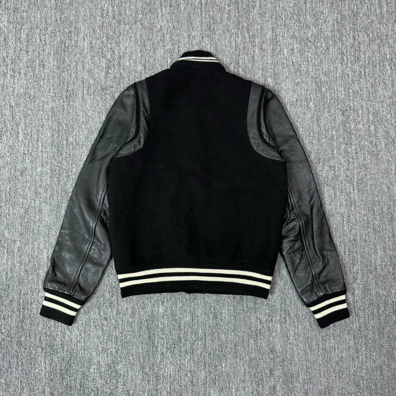 Saint Laurent Black Leather Sleeve Varsity Jacket