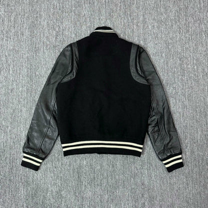 Saint Laurent Black Leather Sleeve Varsity Jacket