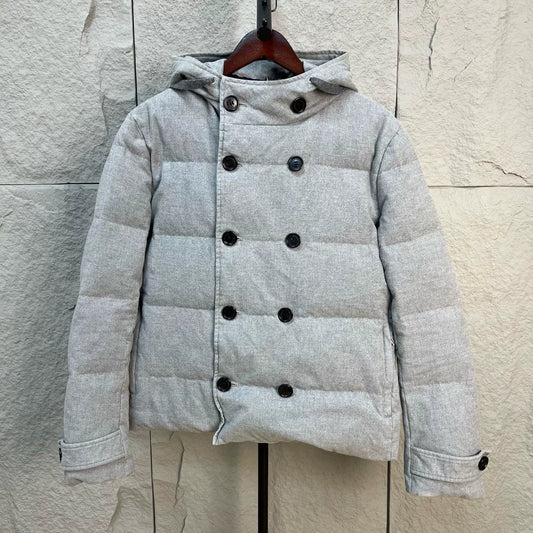 dior gray double-breasted hooded down coat