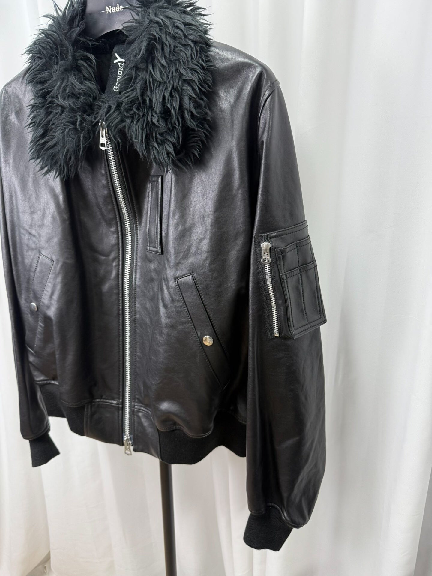 black shearling collar leather jacket