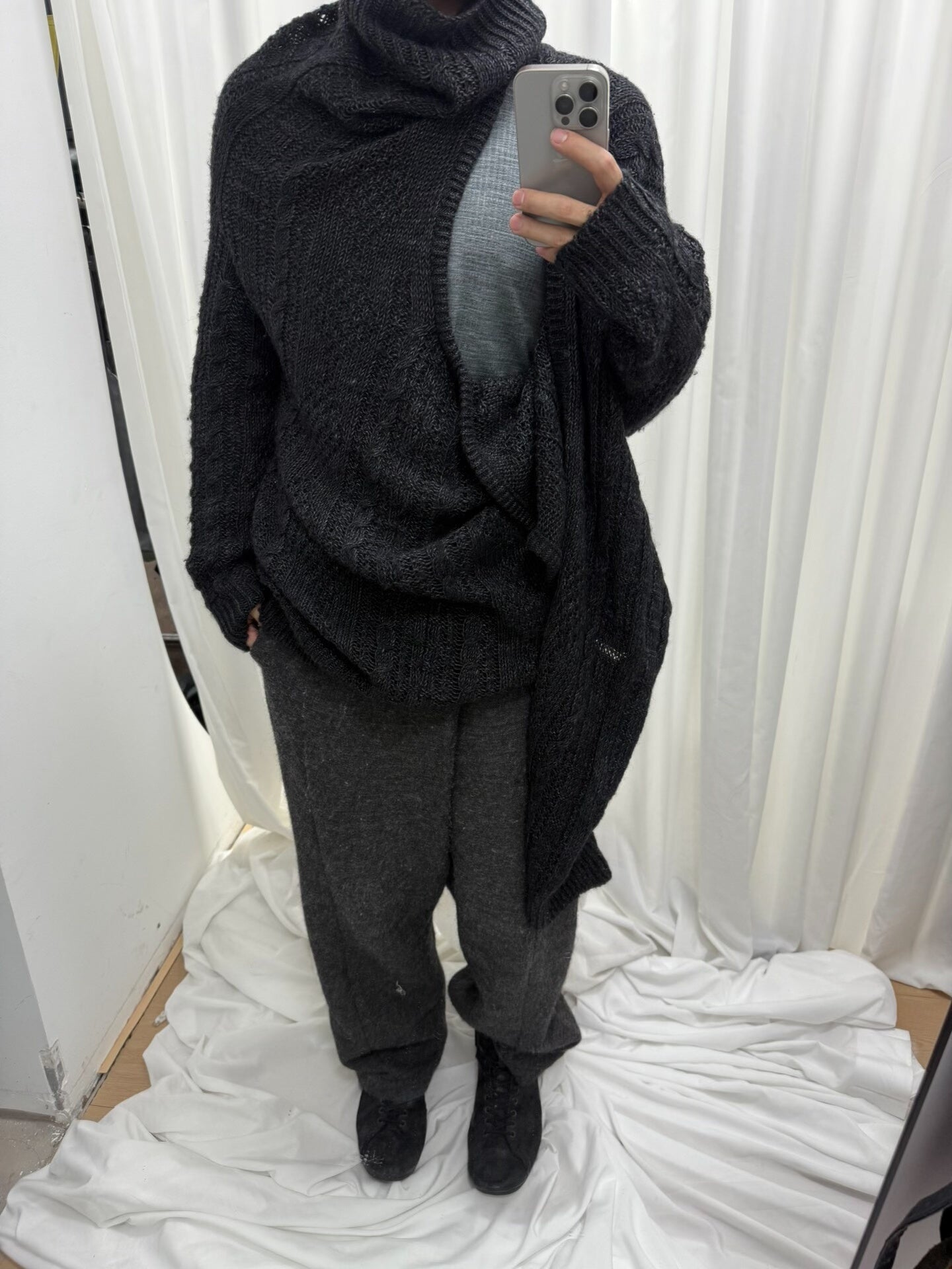 unique yohji yamamoto knitwear with high collar