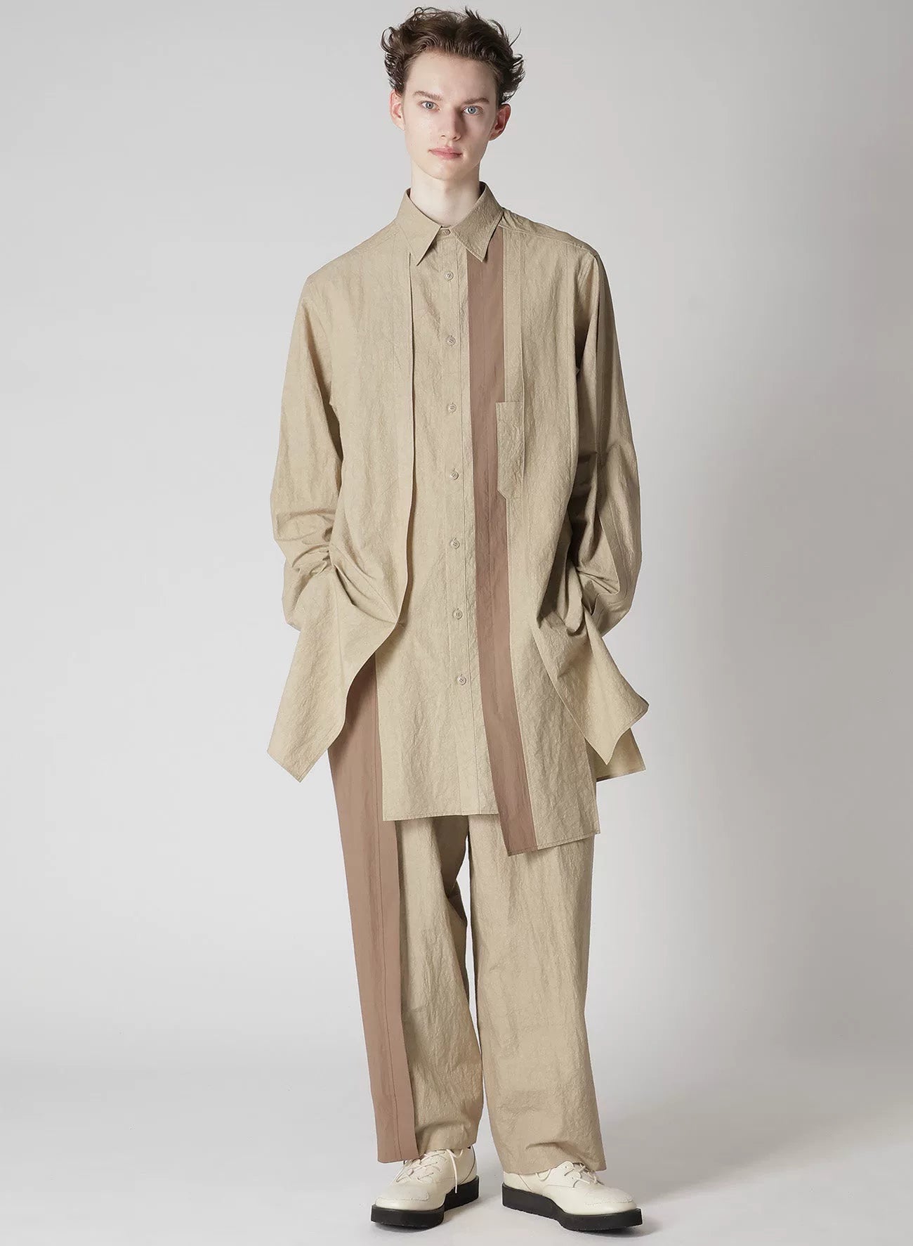 unique layered cotton-linen shirt by yohji yamamoto