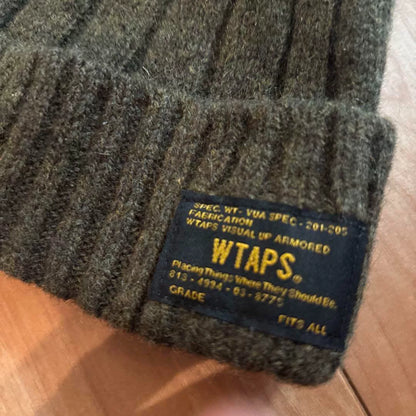 wtaps olive green knitted beanie hat