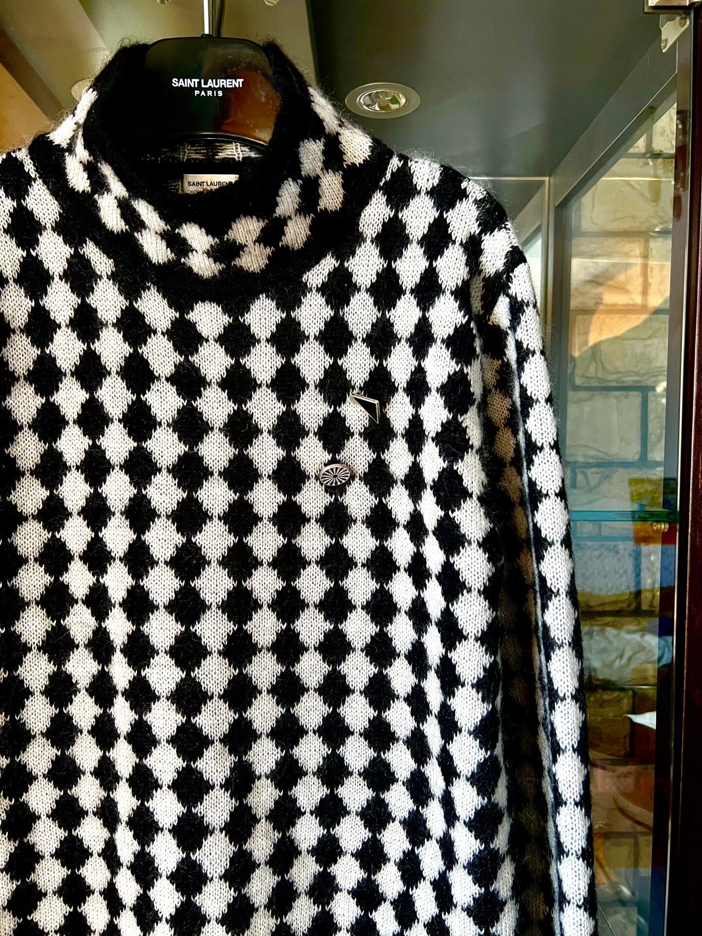 saint laurent black and white check turtleneck