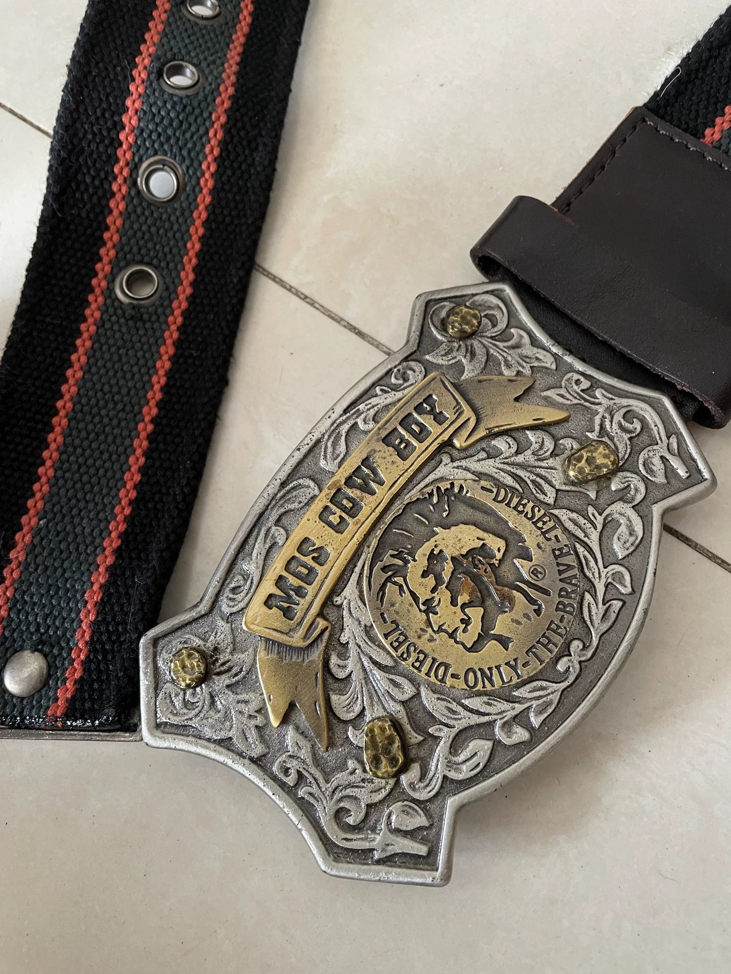 vintage diesel metal buckle waist belt