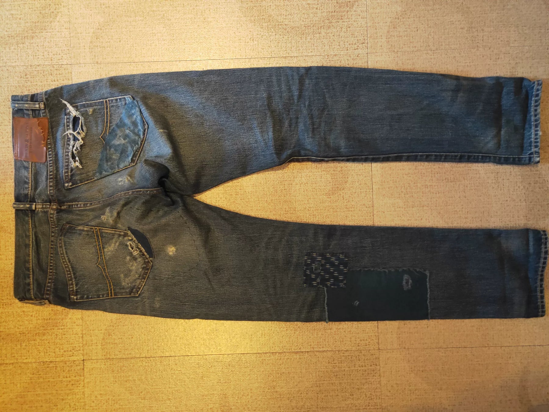RRL Distressed Art Patch Jeans