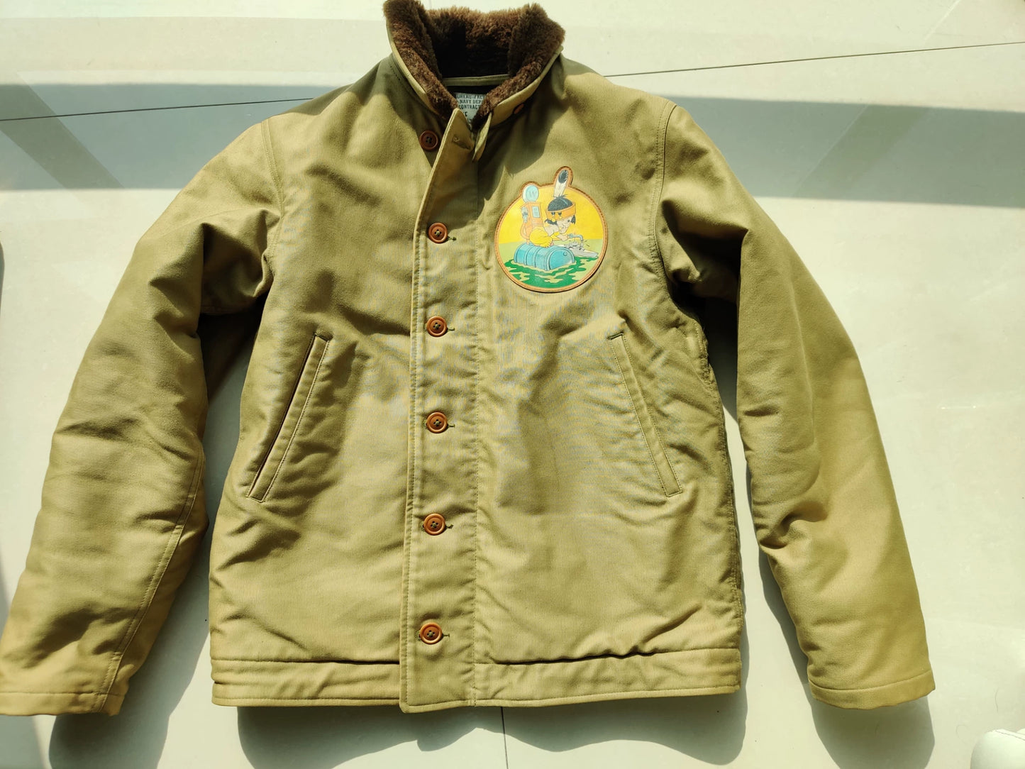 oversized u.s. navy deck jacket in beige