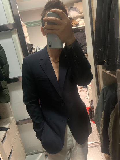 elegant dark blue wool suit jacket