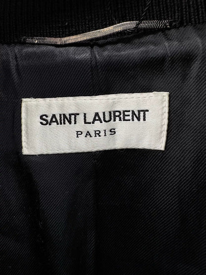 Saint Laurent Paris Leather Sleeve Baseball Jacket