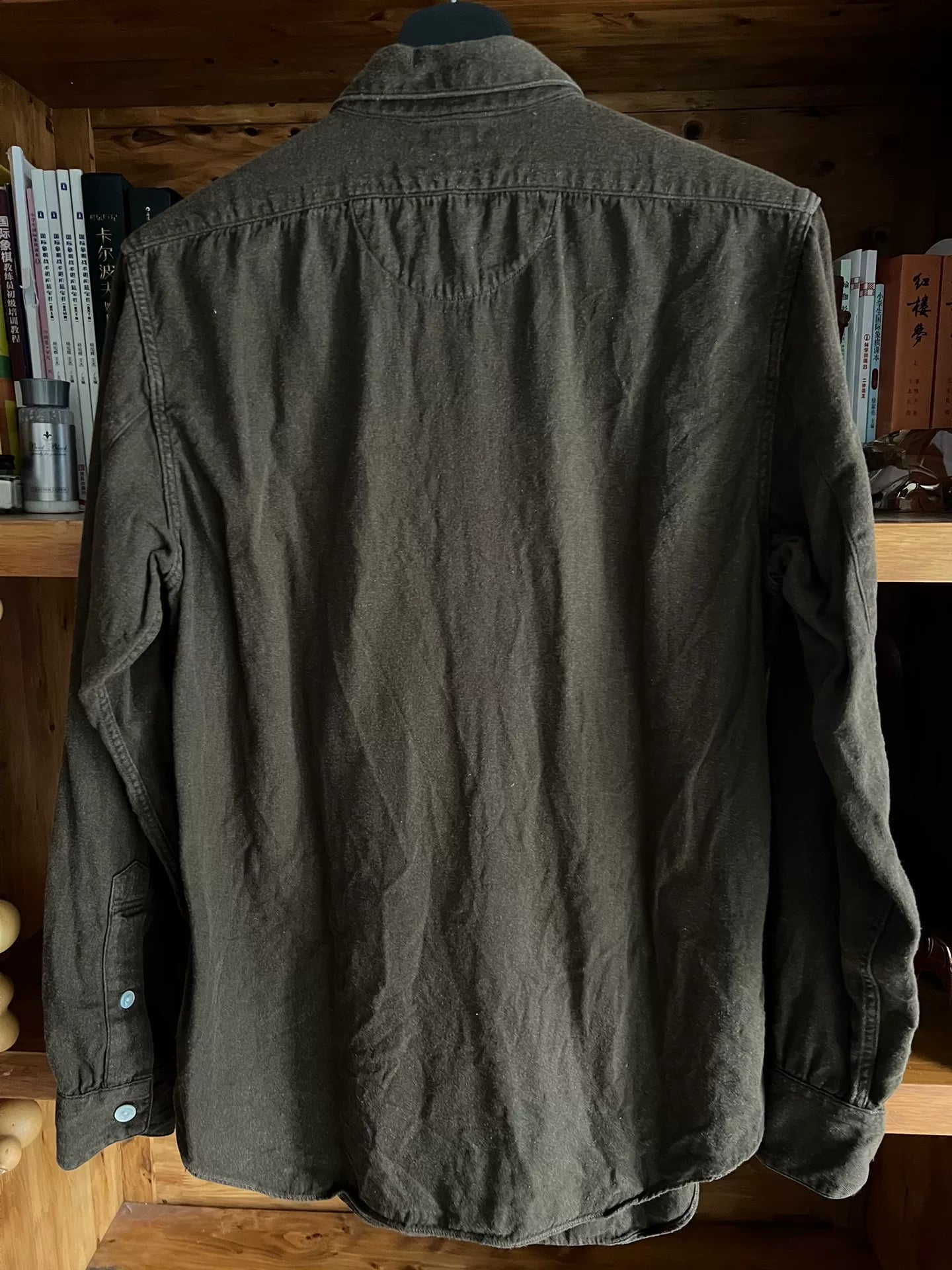 freewheelers flannel work shirt in deep khaki