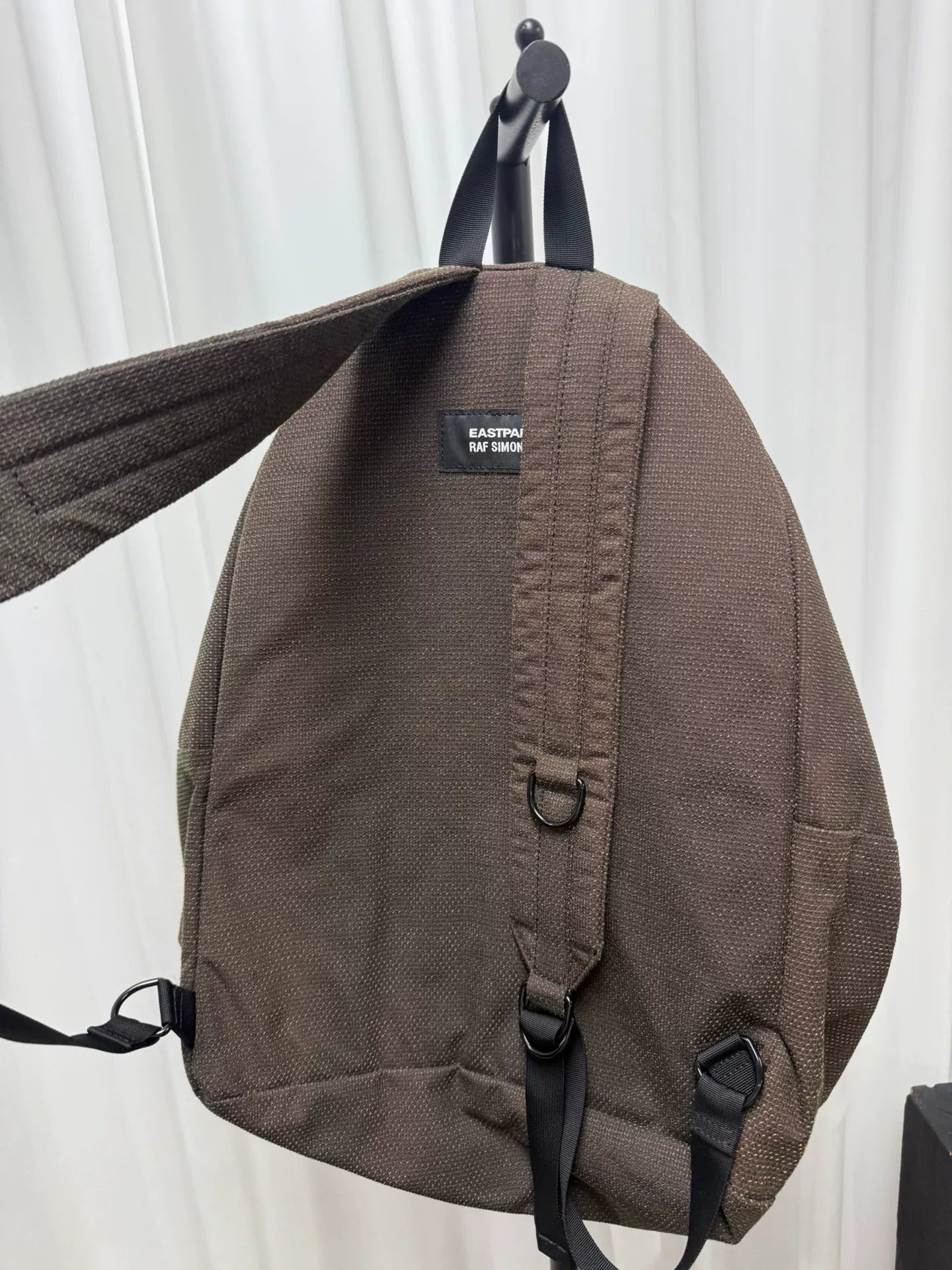 raf simons plush chain backpack in brown