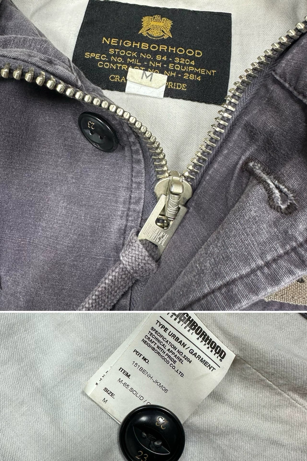 neighborhood 15ss m65 washed hooded jacket