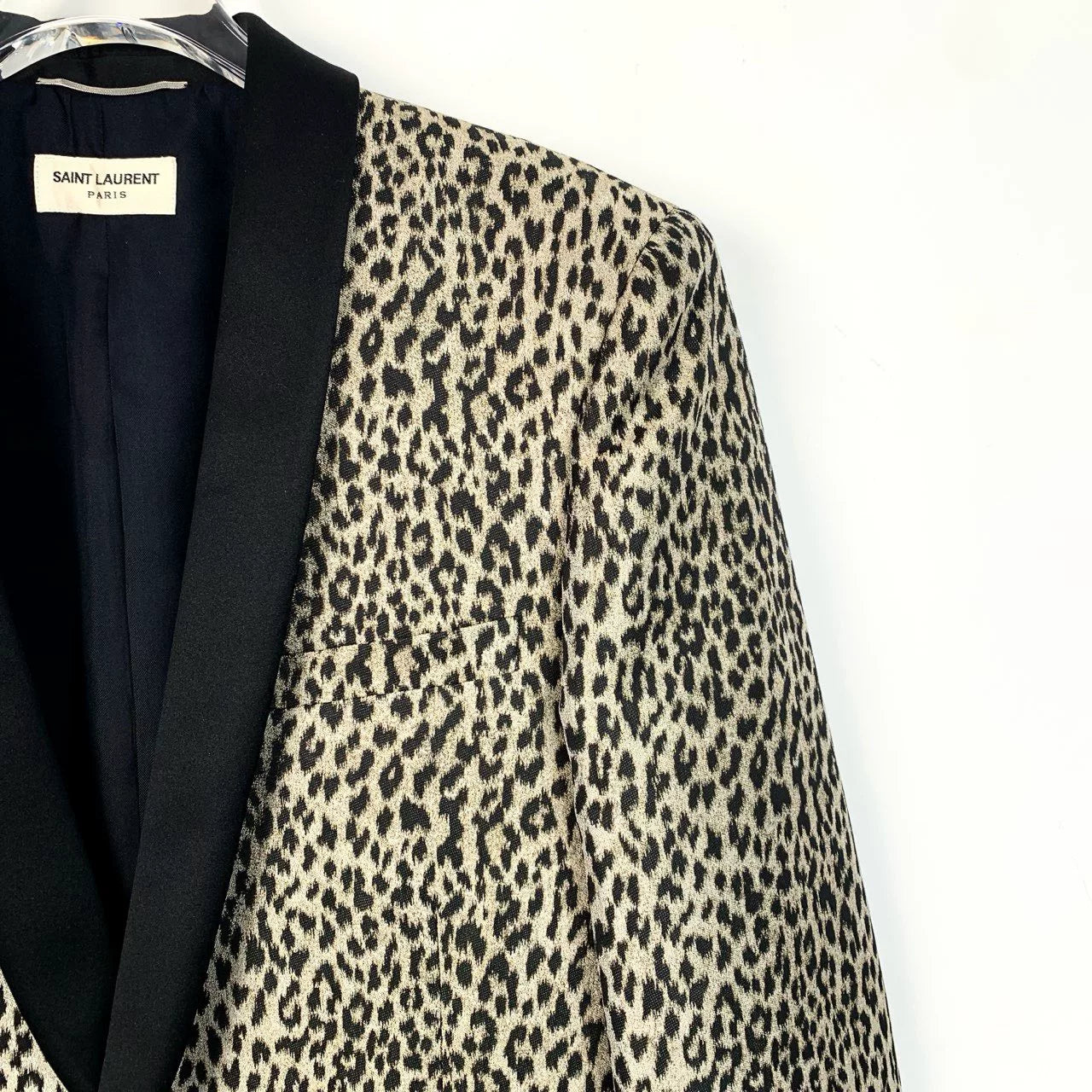 Saint Laurent Leopard Print V-Neck Blazer