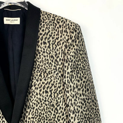 Saint Laurent Leopard Print V-Neck Blazer
