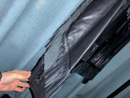 saint laurent black leather fringe jacket